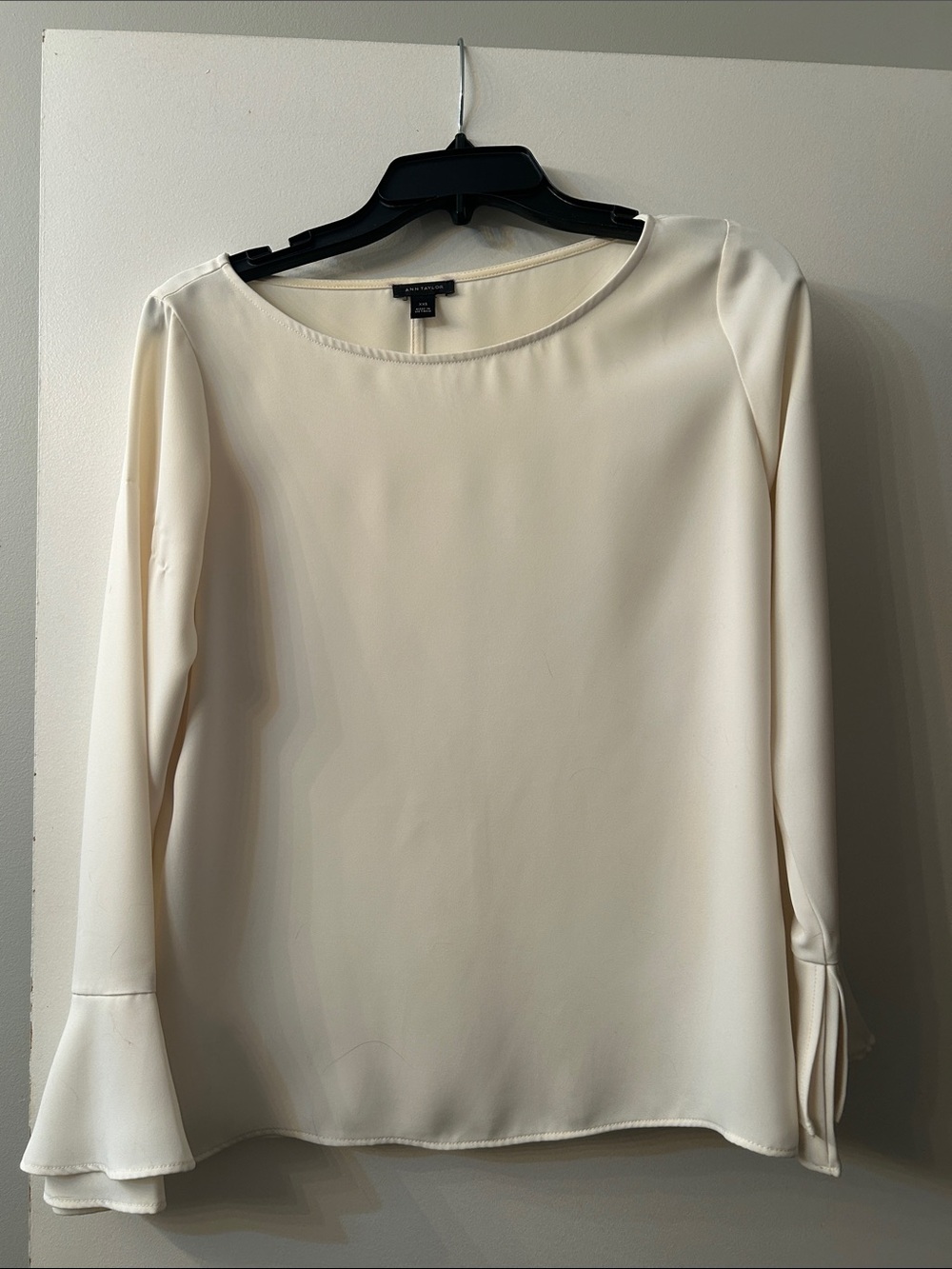 Ann Taylor Ivory Round-Neck Long Sleeve Blouse with Fluted Cuffs